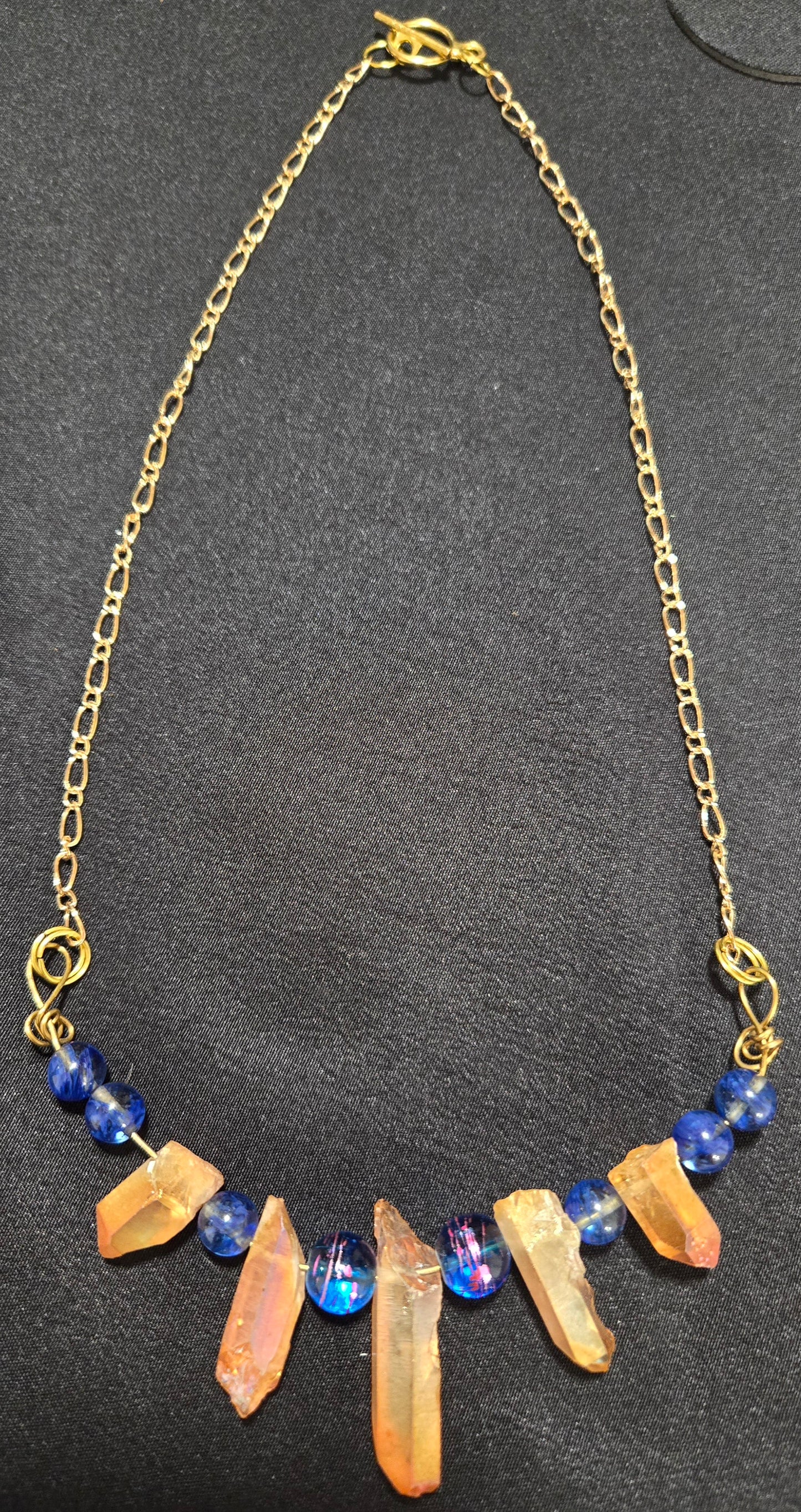 Amber Crystal Blue Bead Necklace