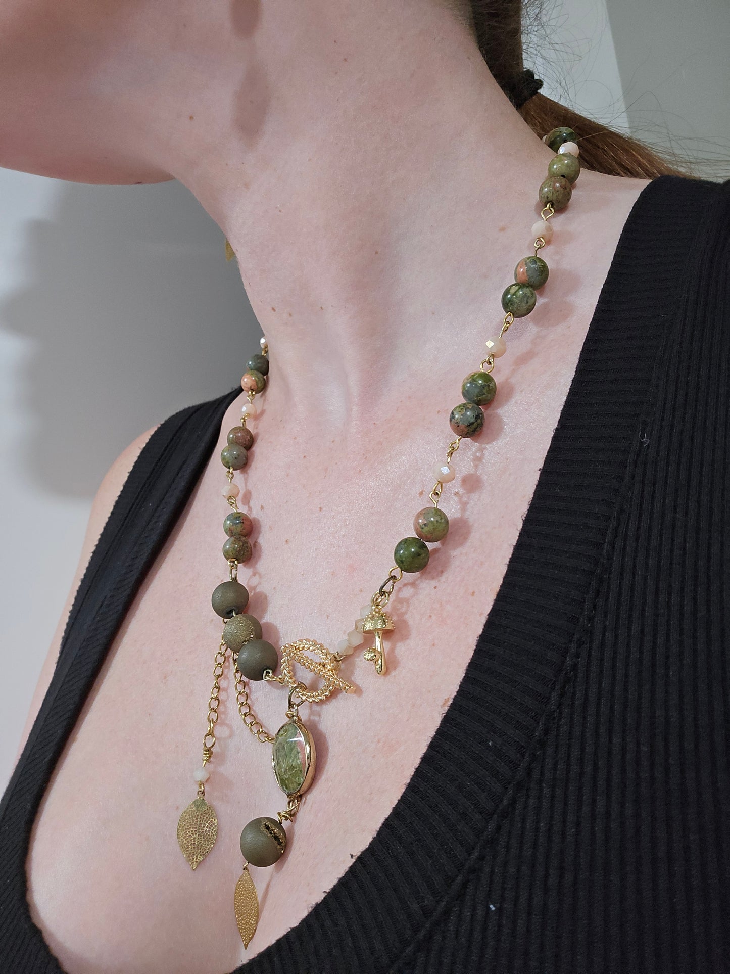 Asymmetrical unakite necklace set