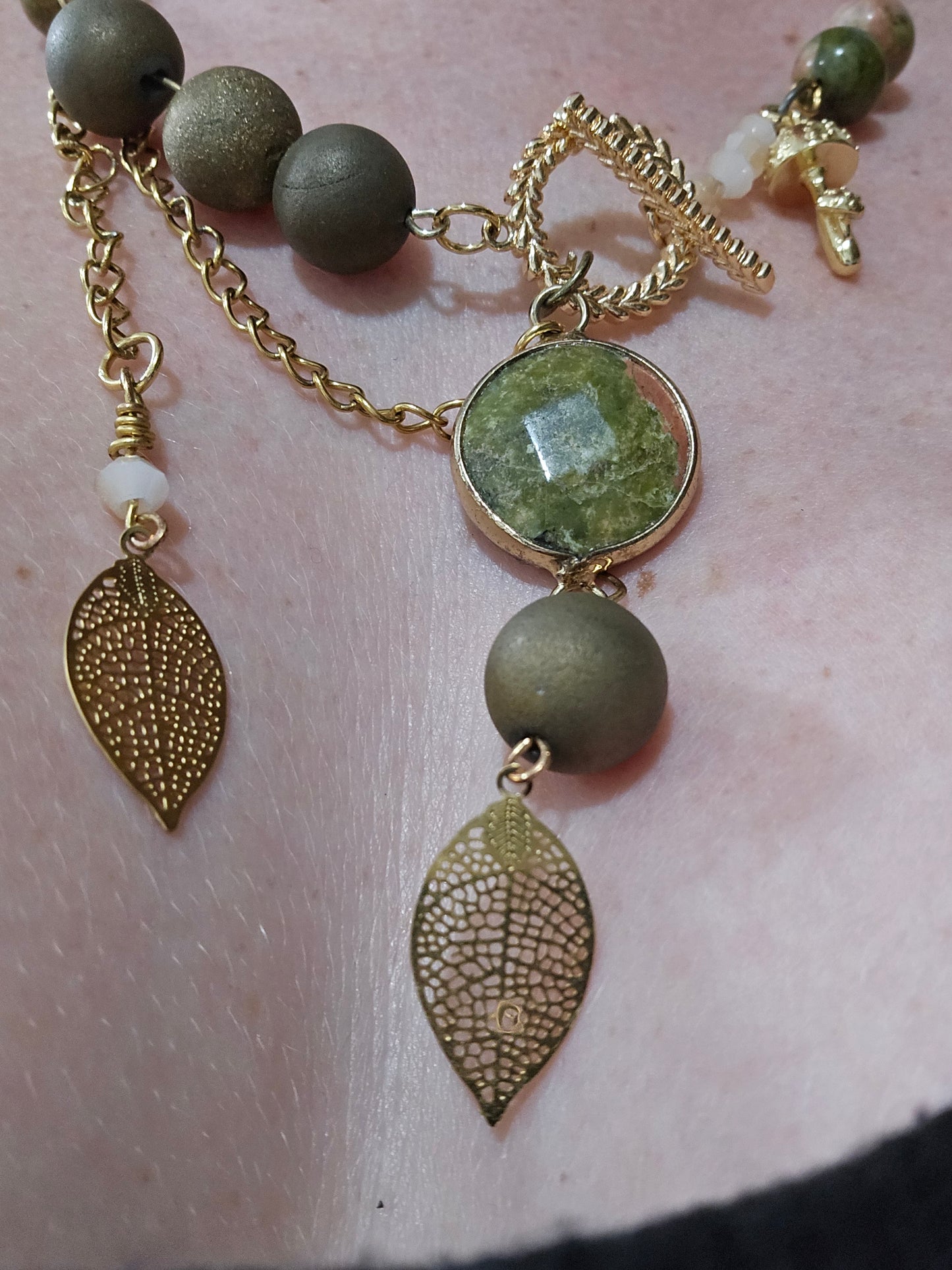 Asymmetrical unakite necklace set