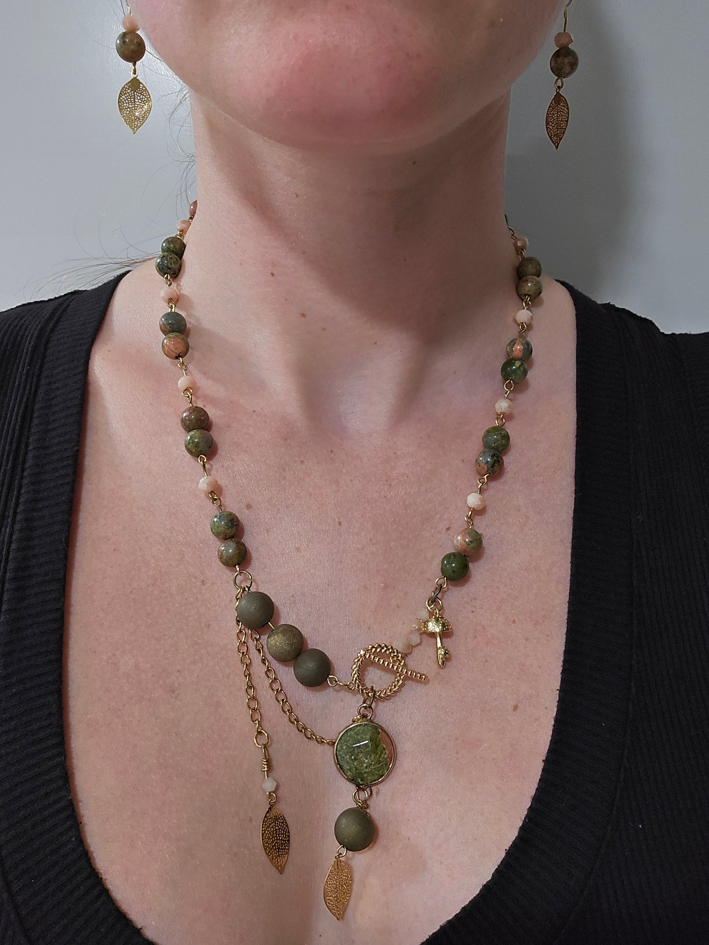 Asymmetrical unakite necklace set