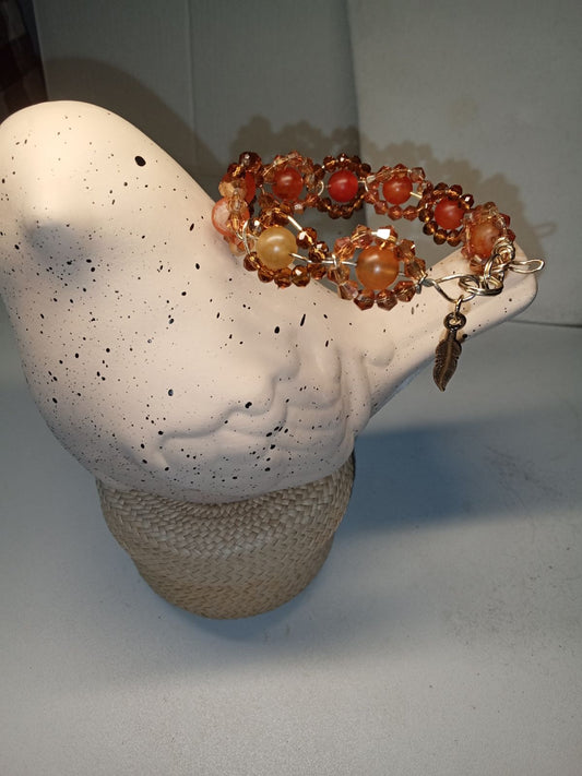 crackle agate with feather charm bracelet