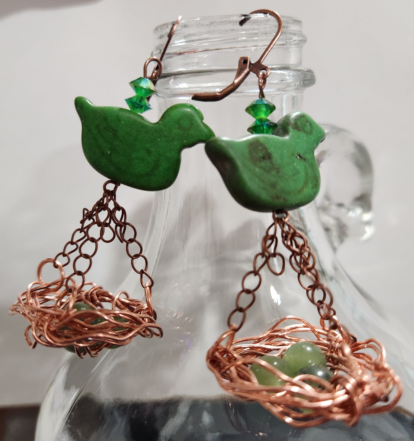 Birds Nest Earrings Green