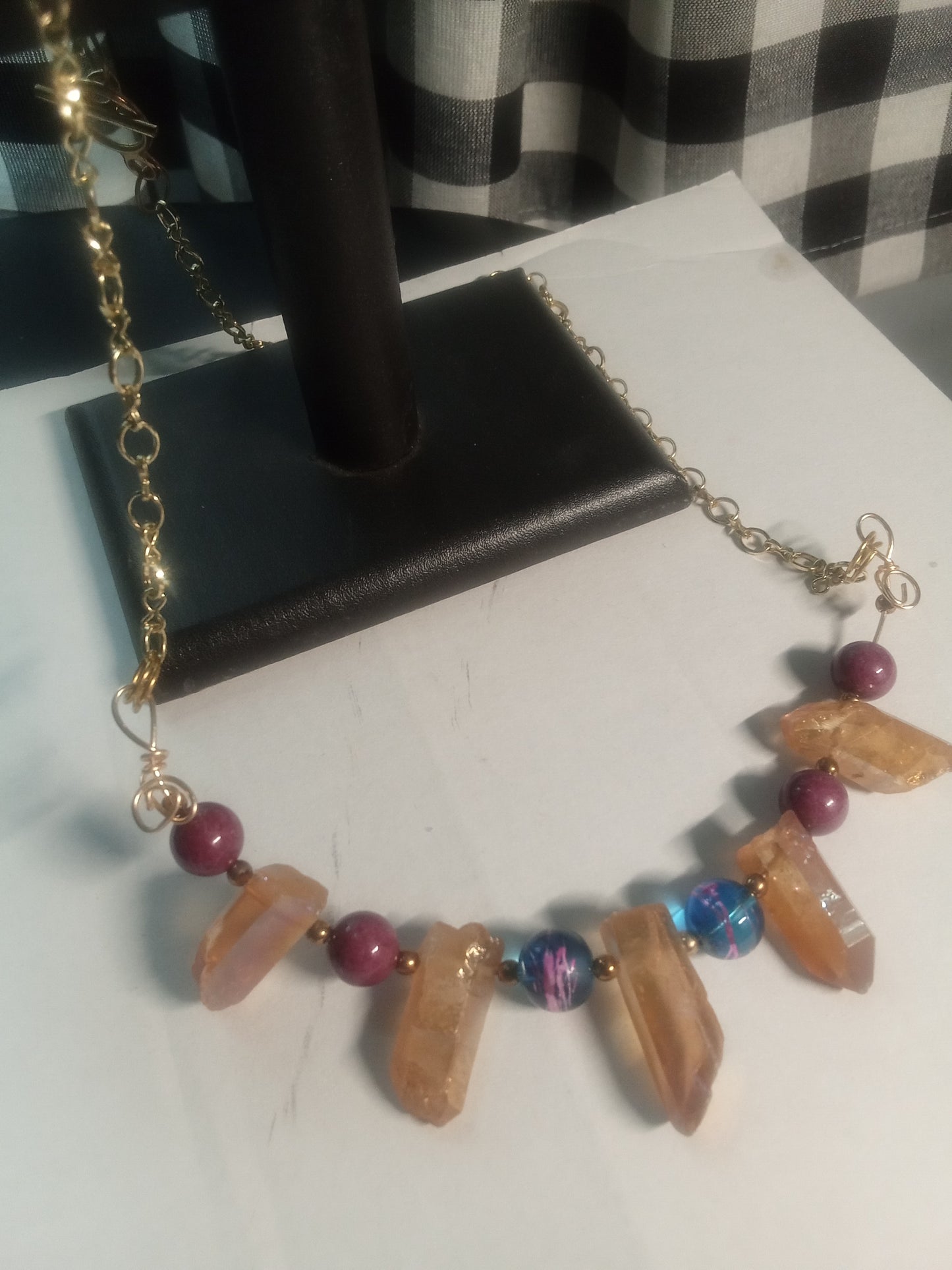 Amber blue drizzled Crystal necklace