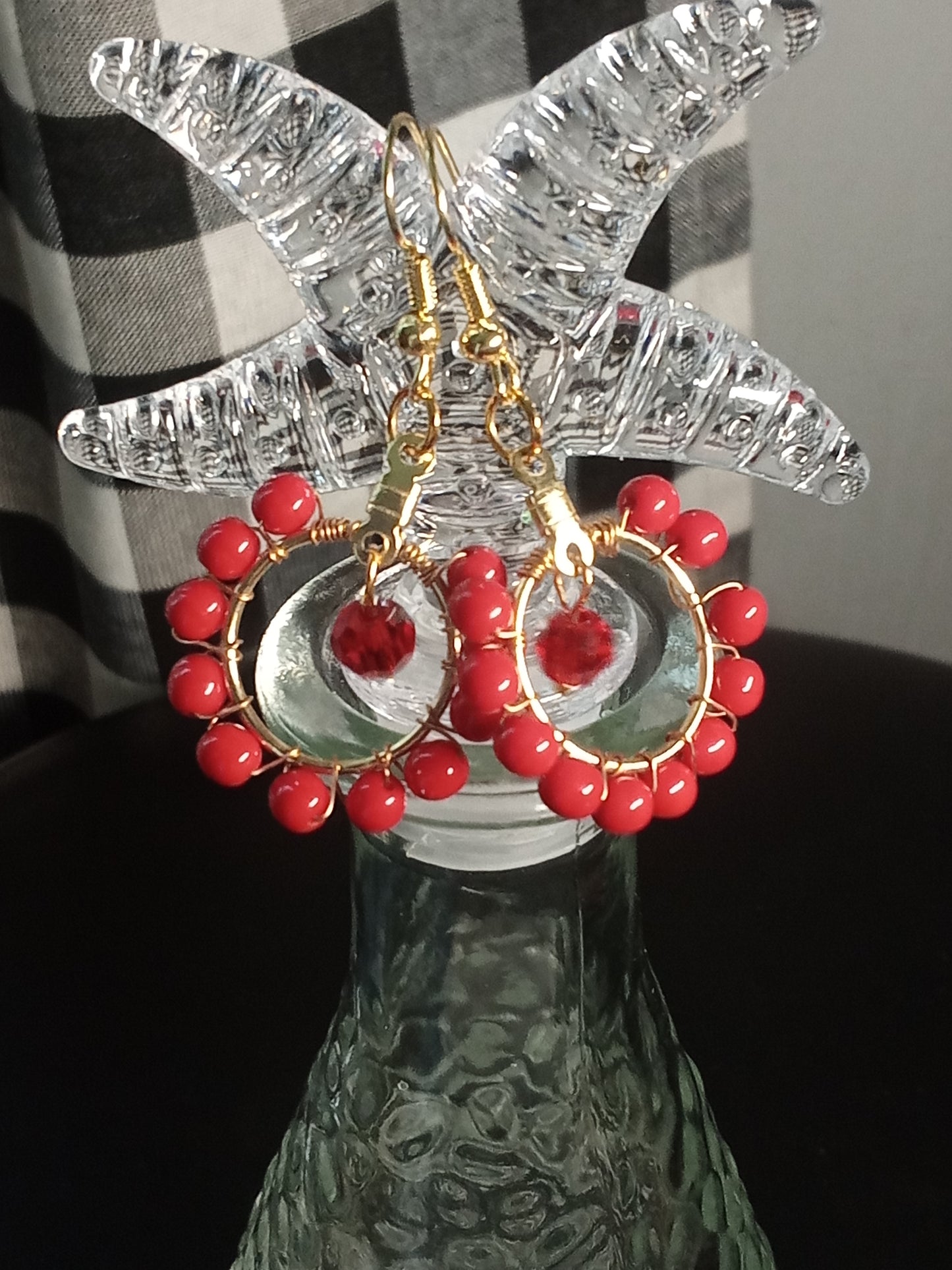 Red Hoop bead earrings