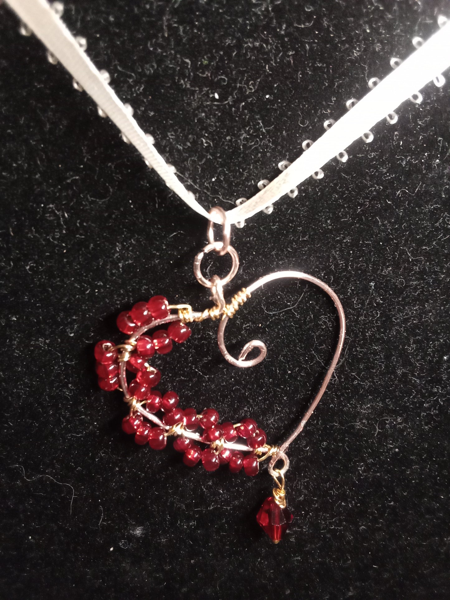 Wire wrapped beaded heart necklace