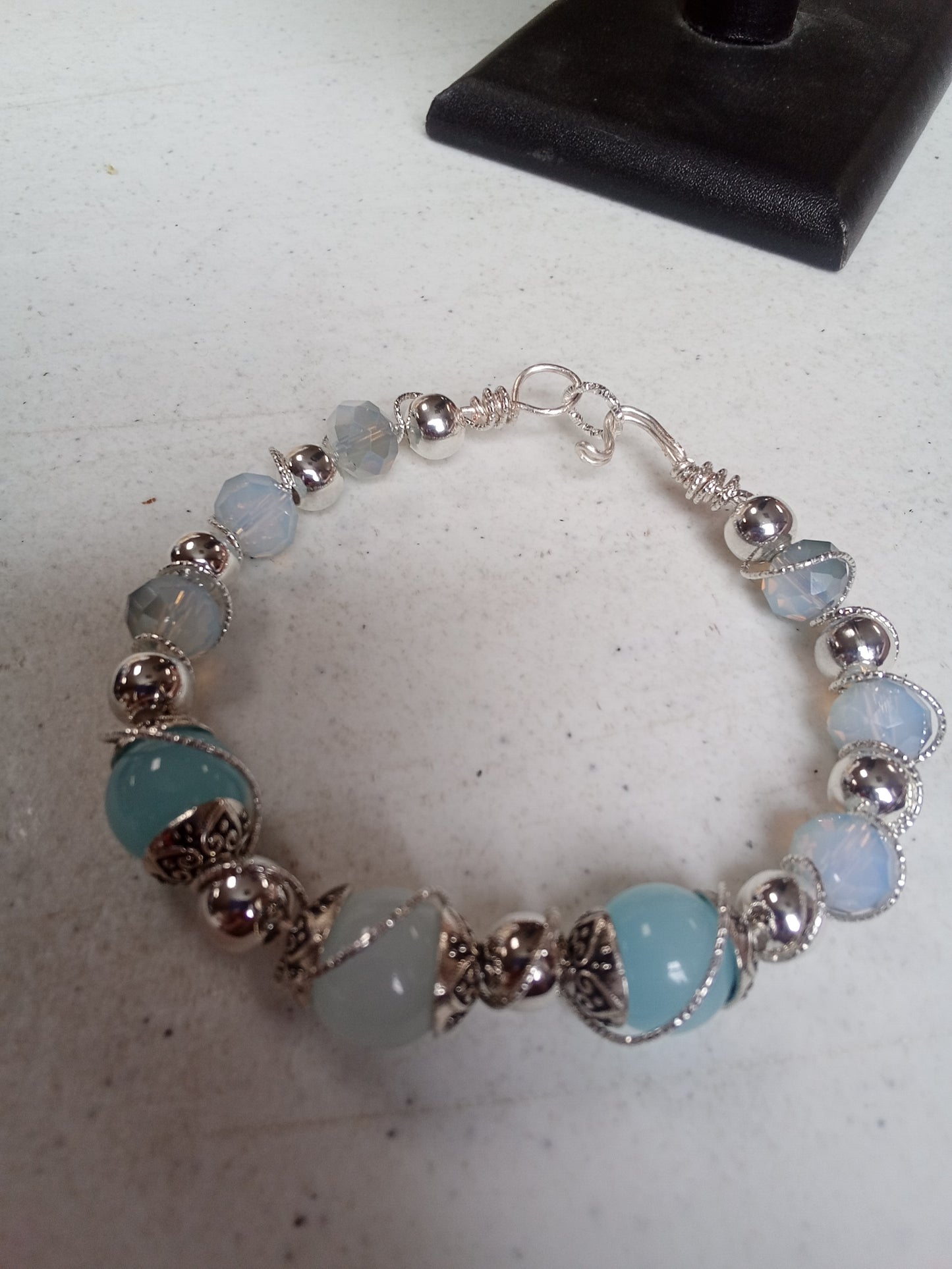 Wire wrapped blue bracelet