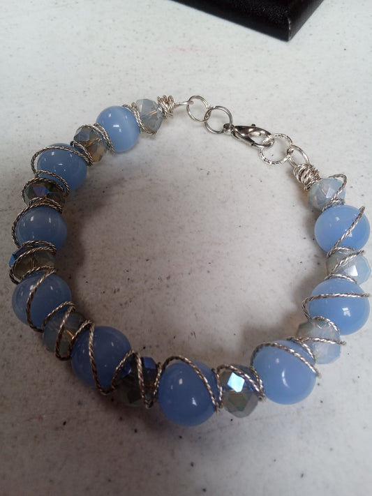 Blue wire wrapped bracelet