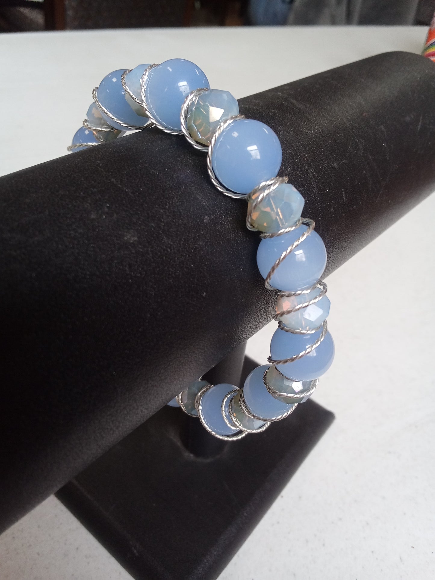 Blue wire wrapped bracelet