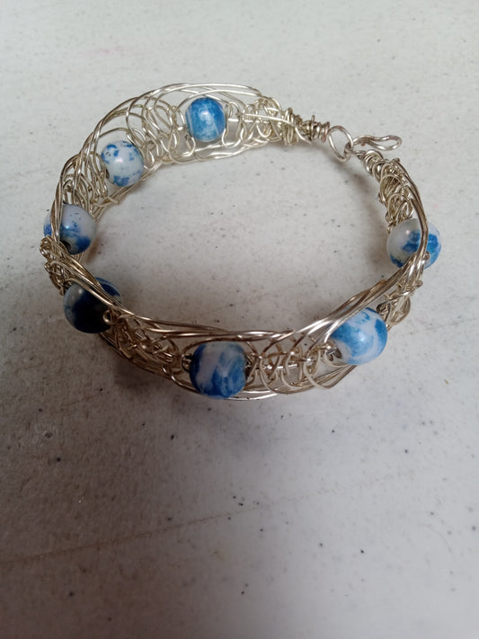 Blue wire macrame bracelet