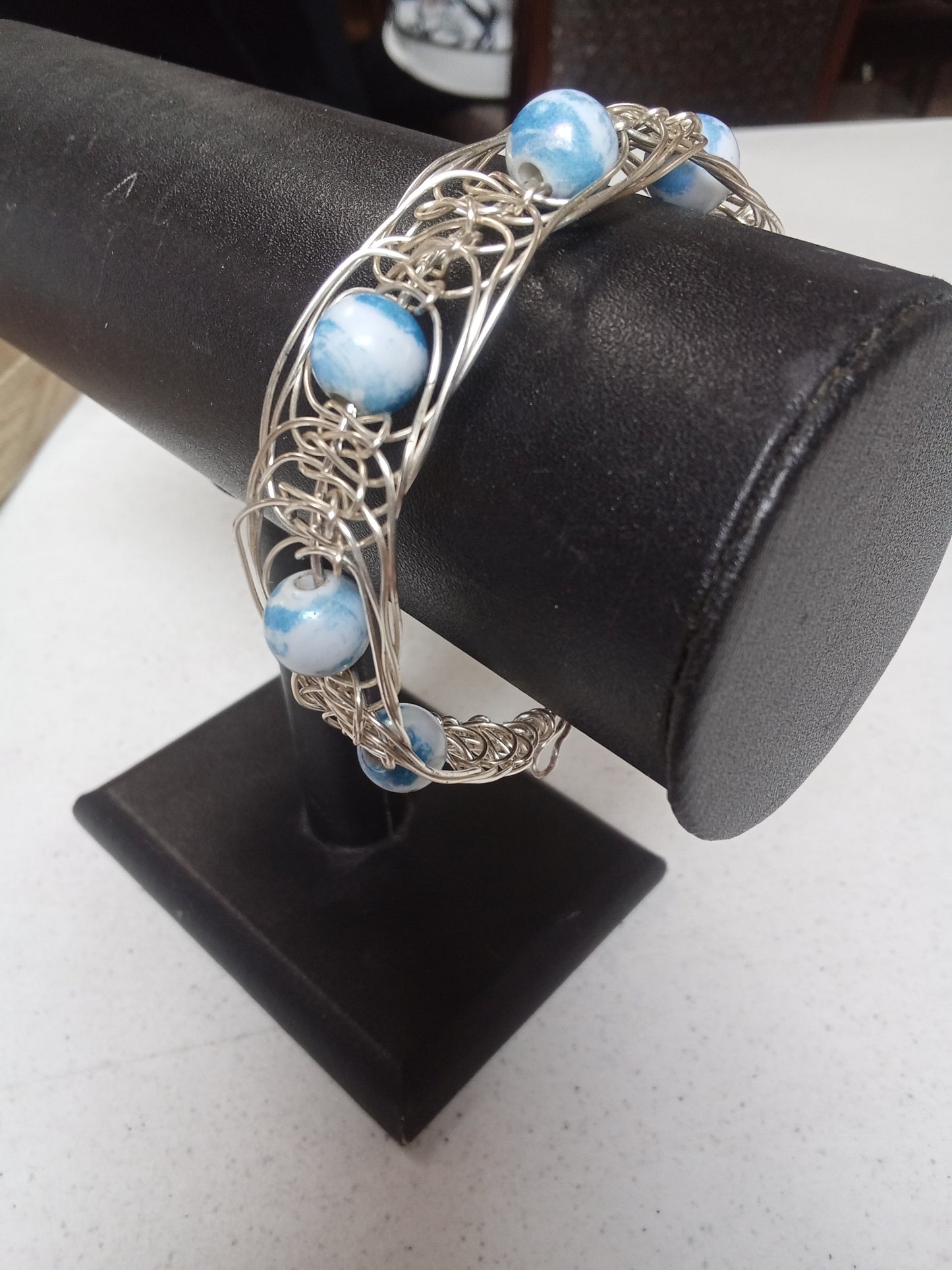 Blue wire macrame bracelet