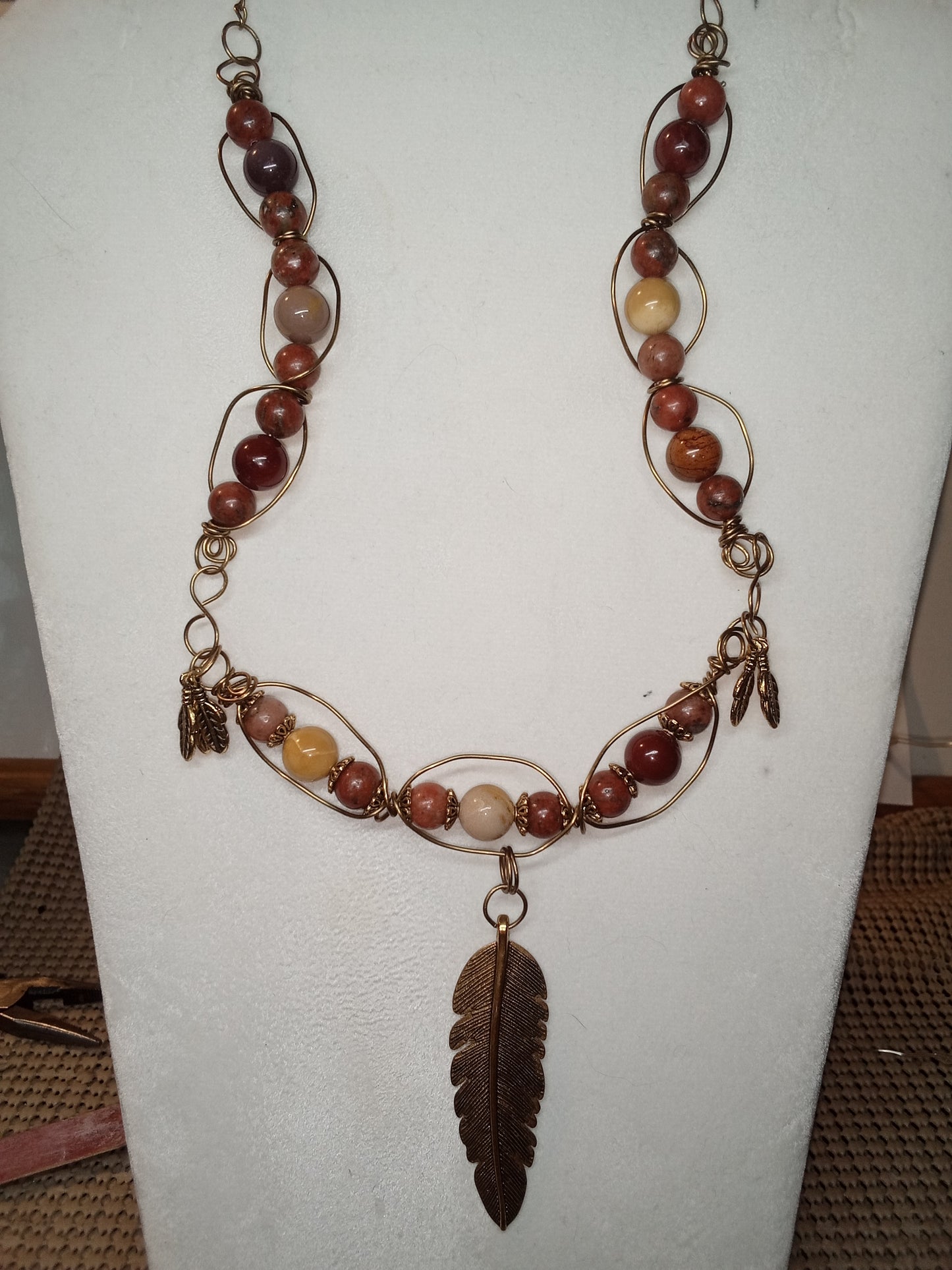 Mookaite stone feather necklace