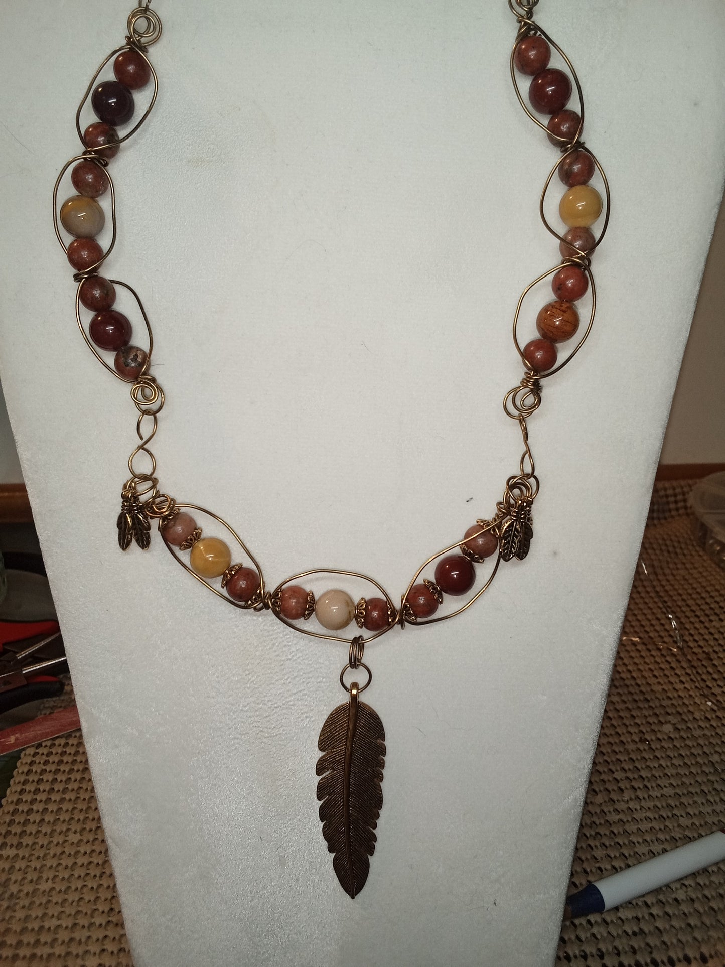 Mookaite stone feather necklace