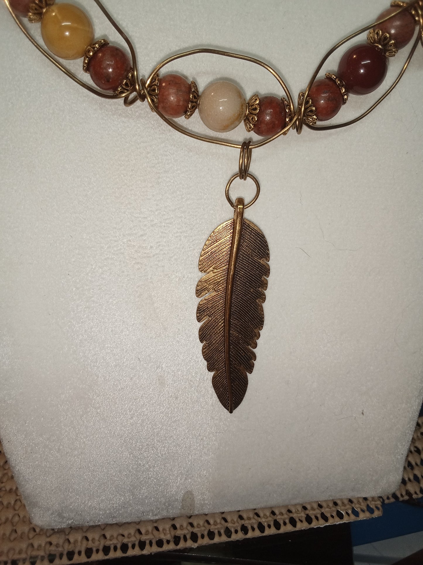 Mookaite stone feather necklace