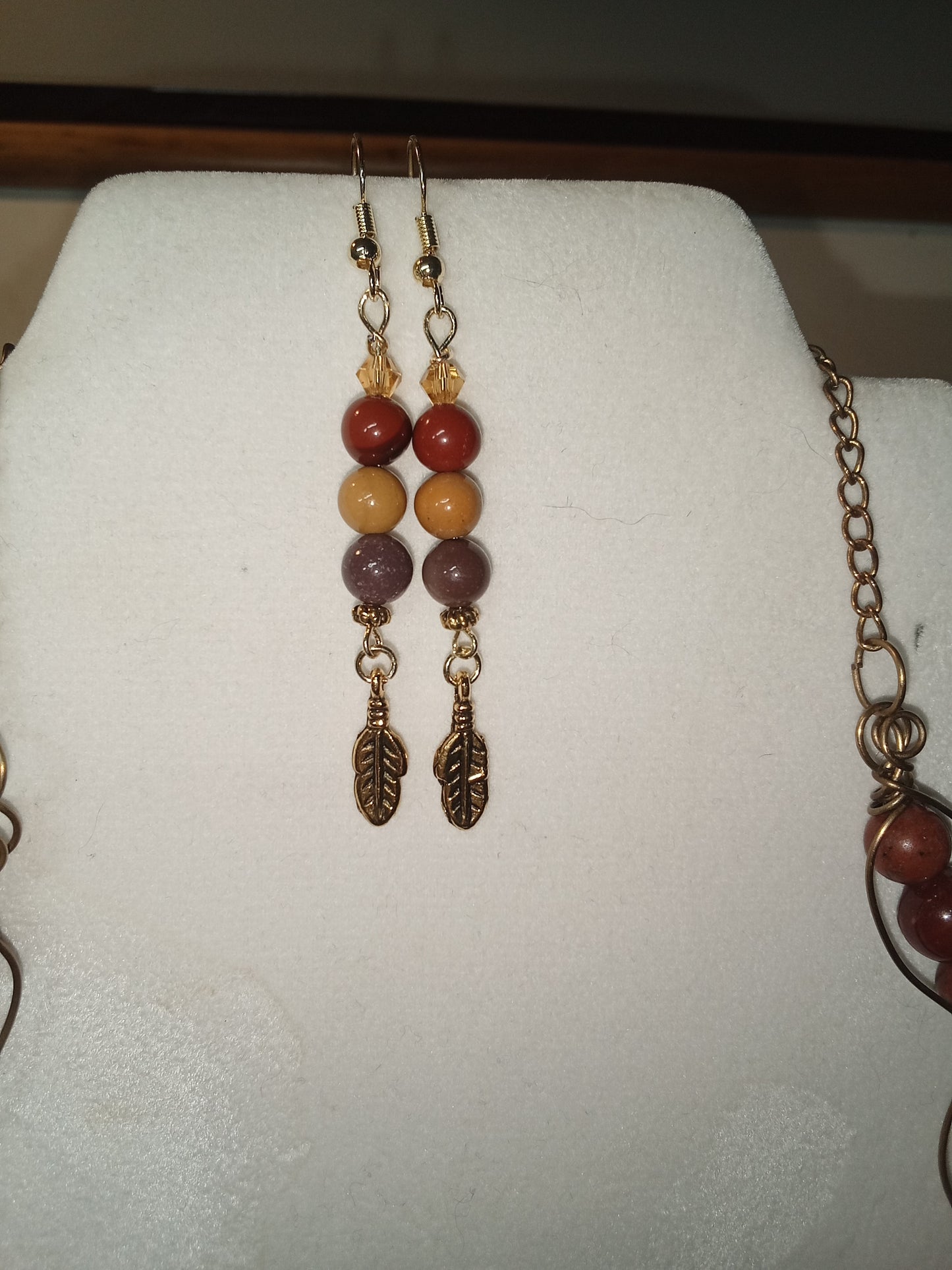 Mookaite stone feather necklace