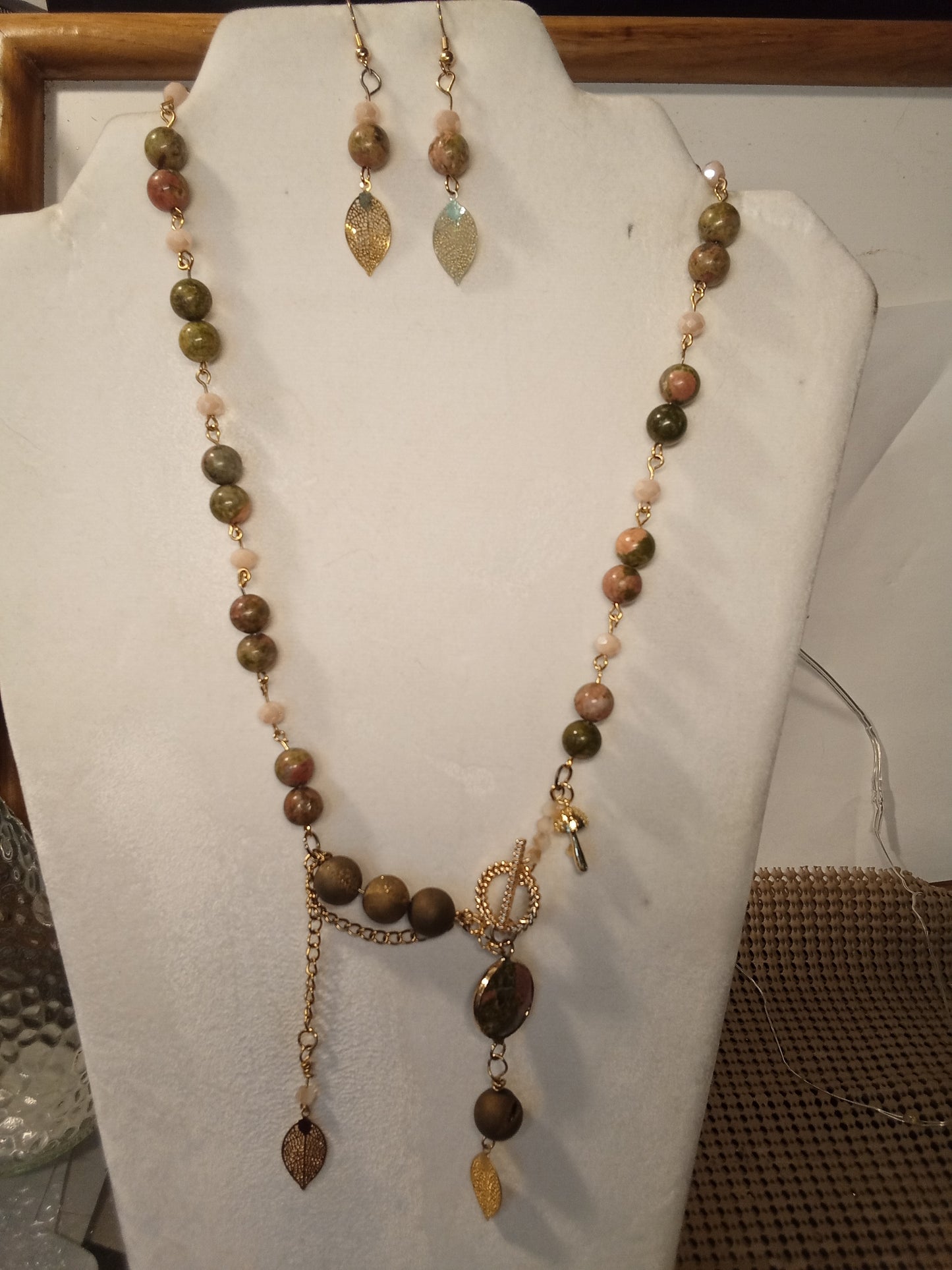 Asymmetrical unakite necklace set