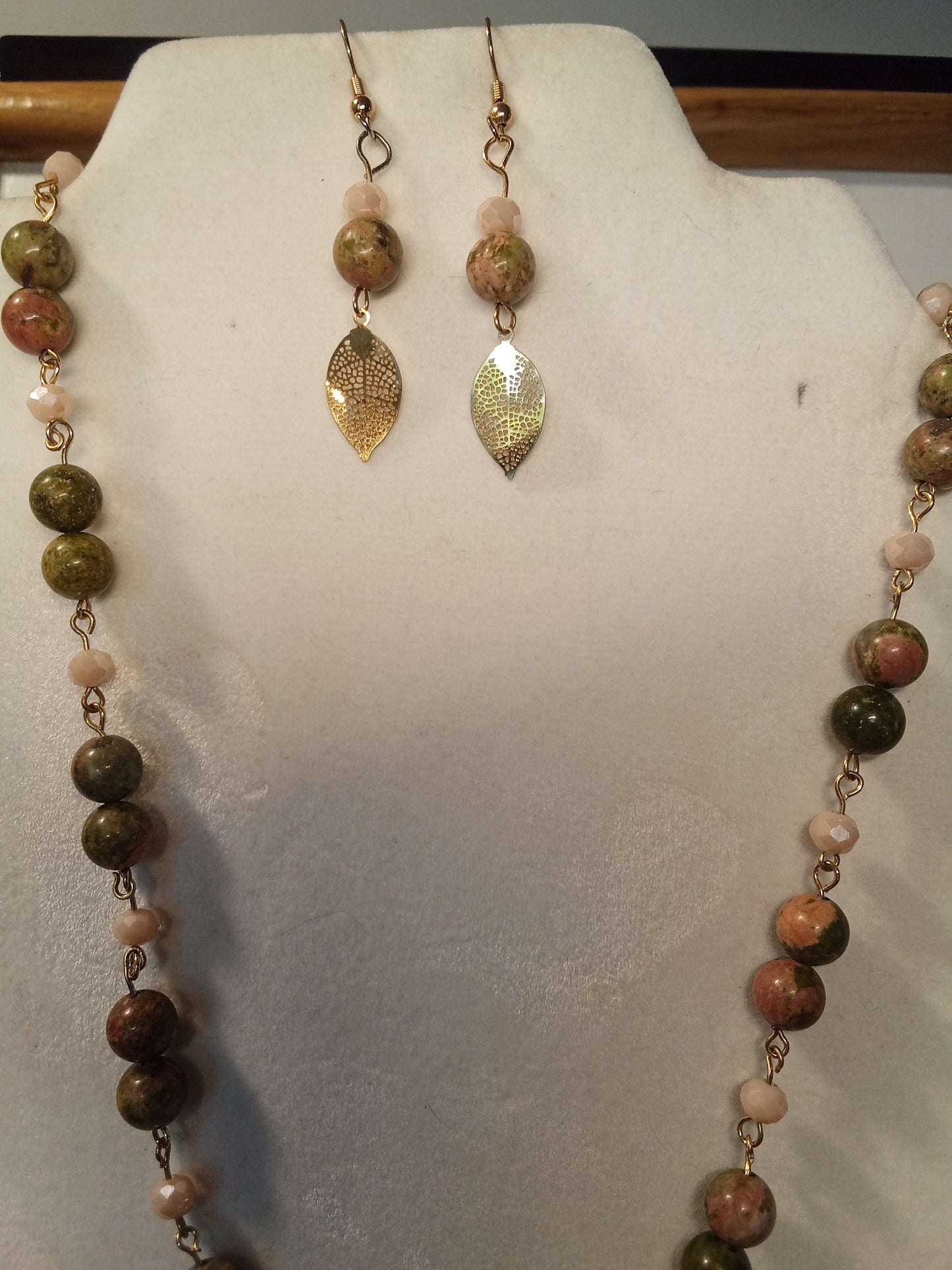 Asymmetrical unakite necklace set