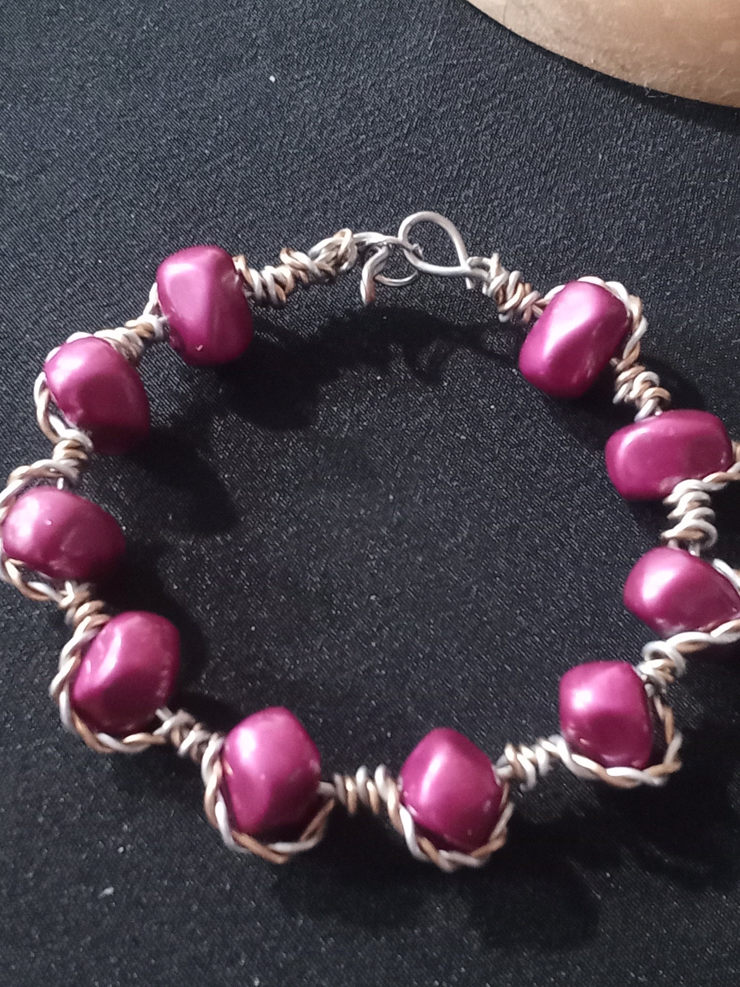 Purple pebble bead with wire twist bracelet