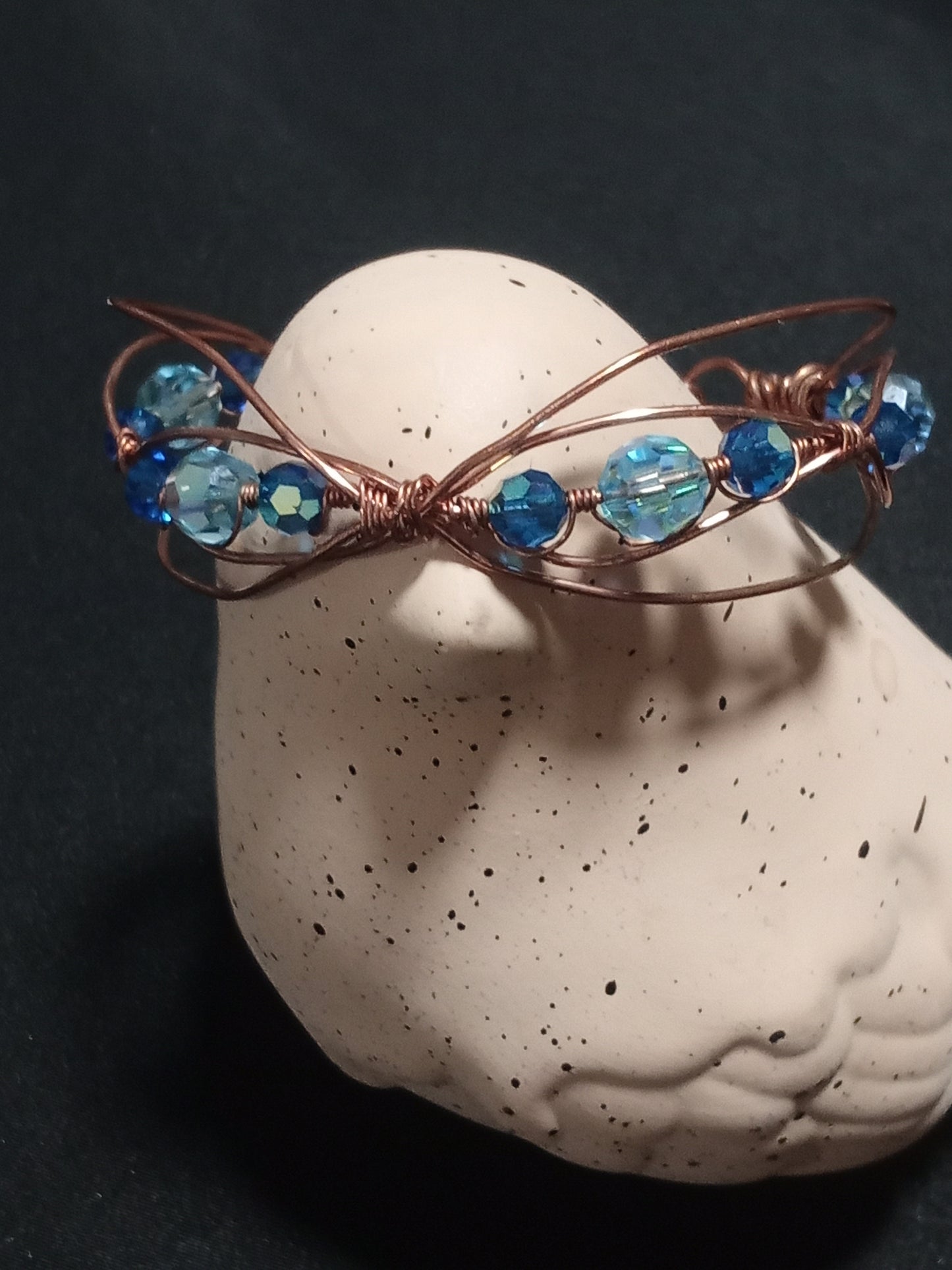 Blue bowtie copper wire bracelet