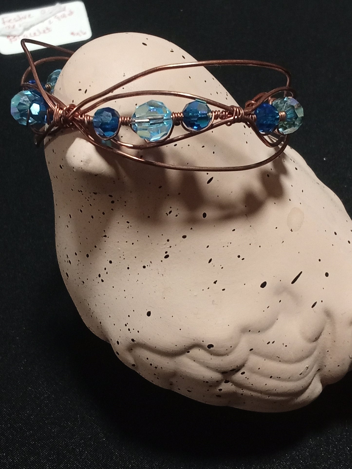 Blue bowtie copper wire bracelet