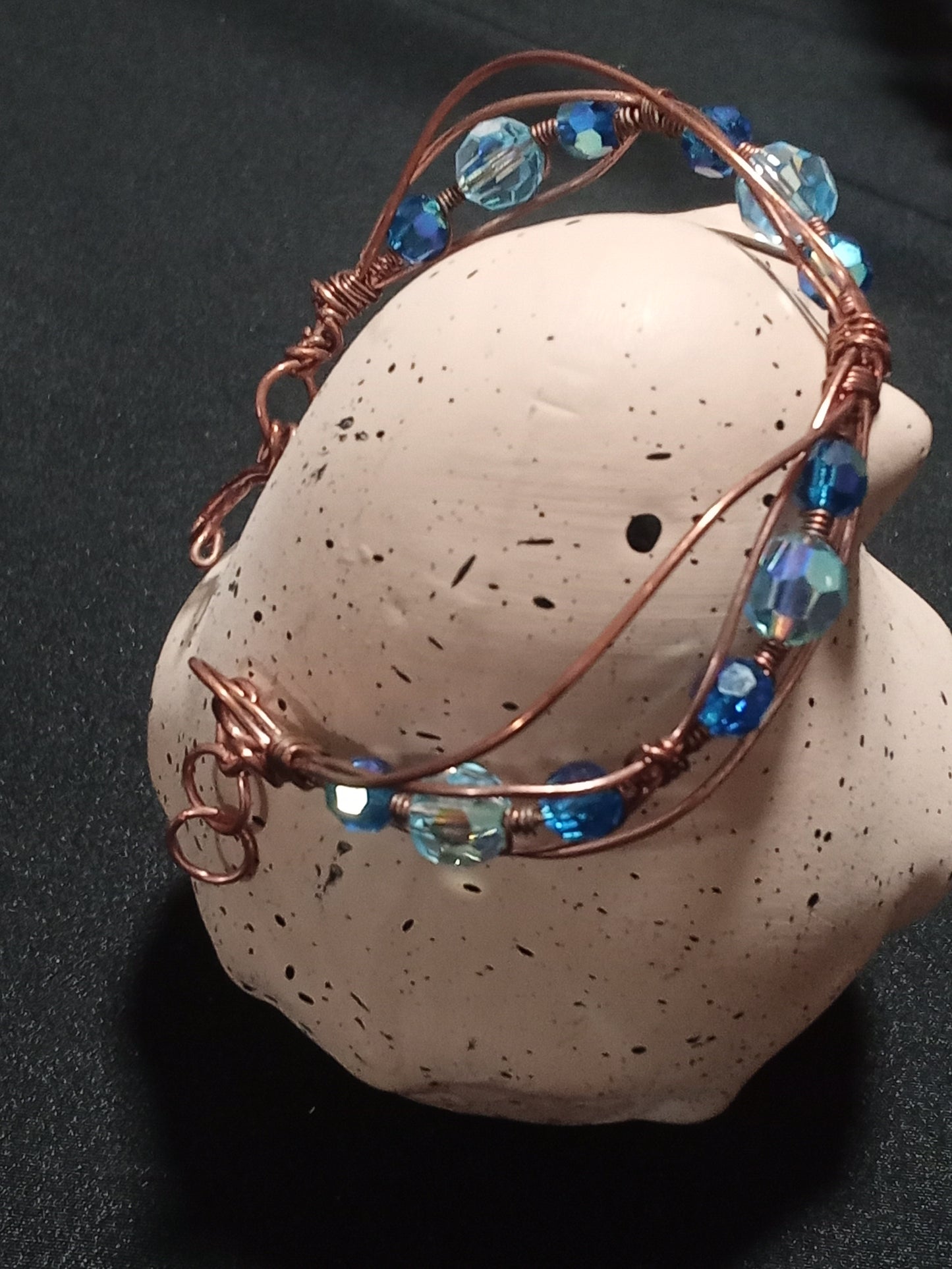 Blue bowtie copper wire bracelet