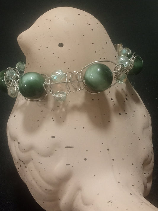 green bead wire macrame bracelet