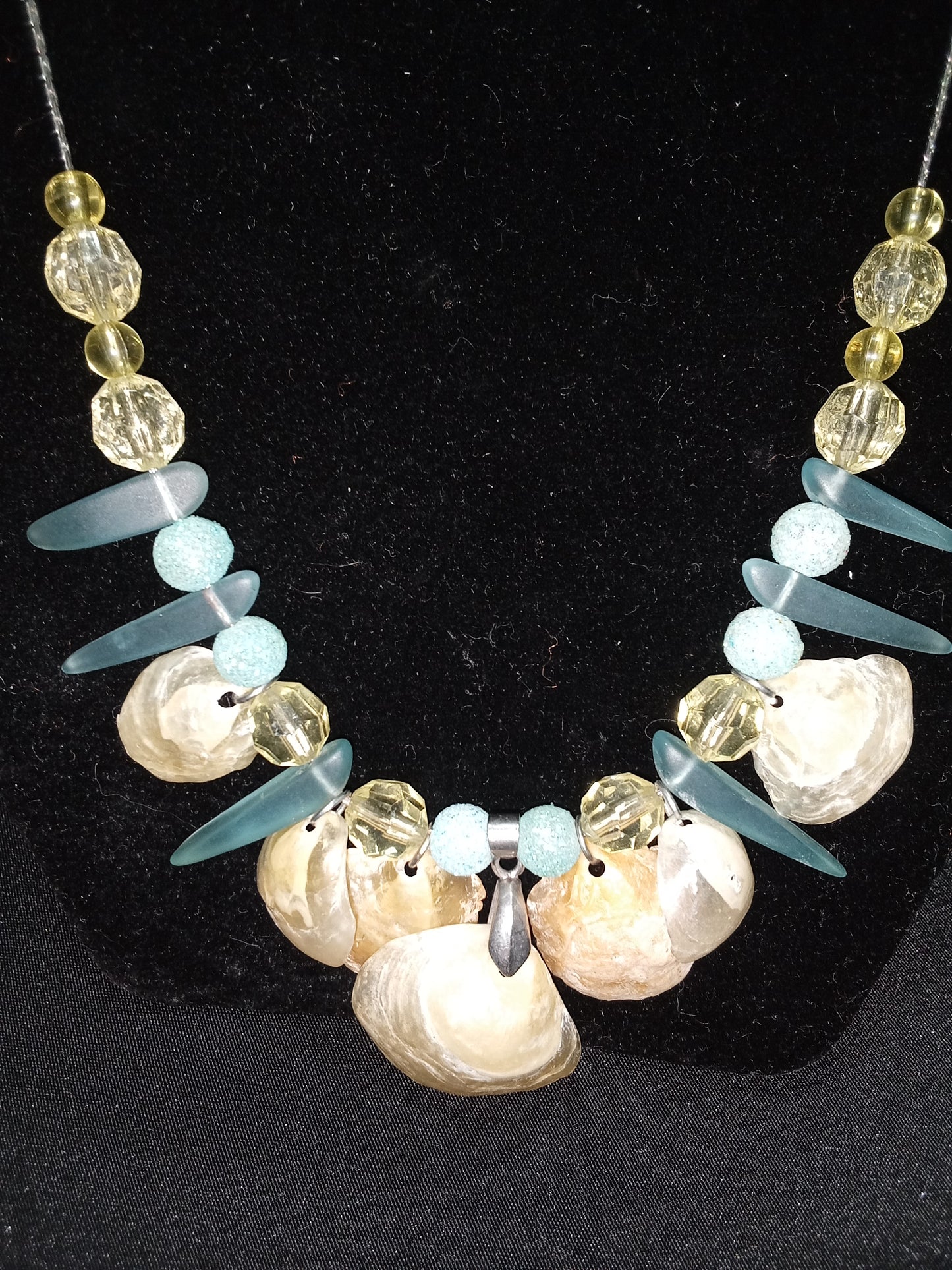 Yellow and peach jingle shell necklace