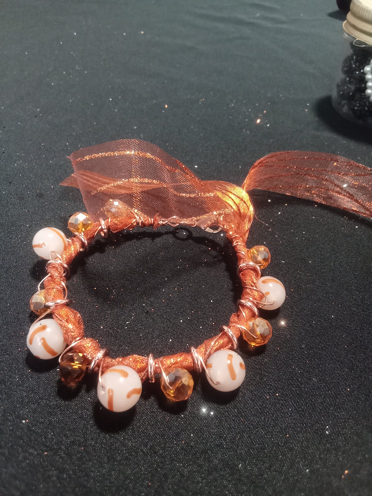 Autumn,/Halloween wire wrapped  orange mesh bracelet.