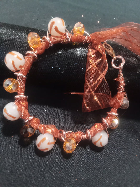 Autumn,/Halloween wire wrapped  orange mesh bracelet.