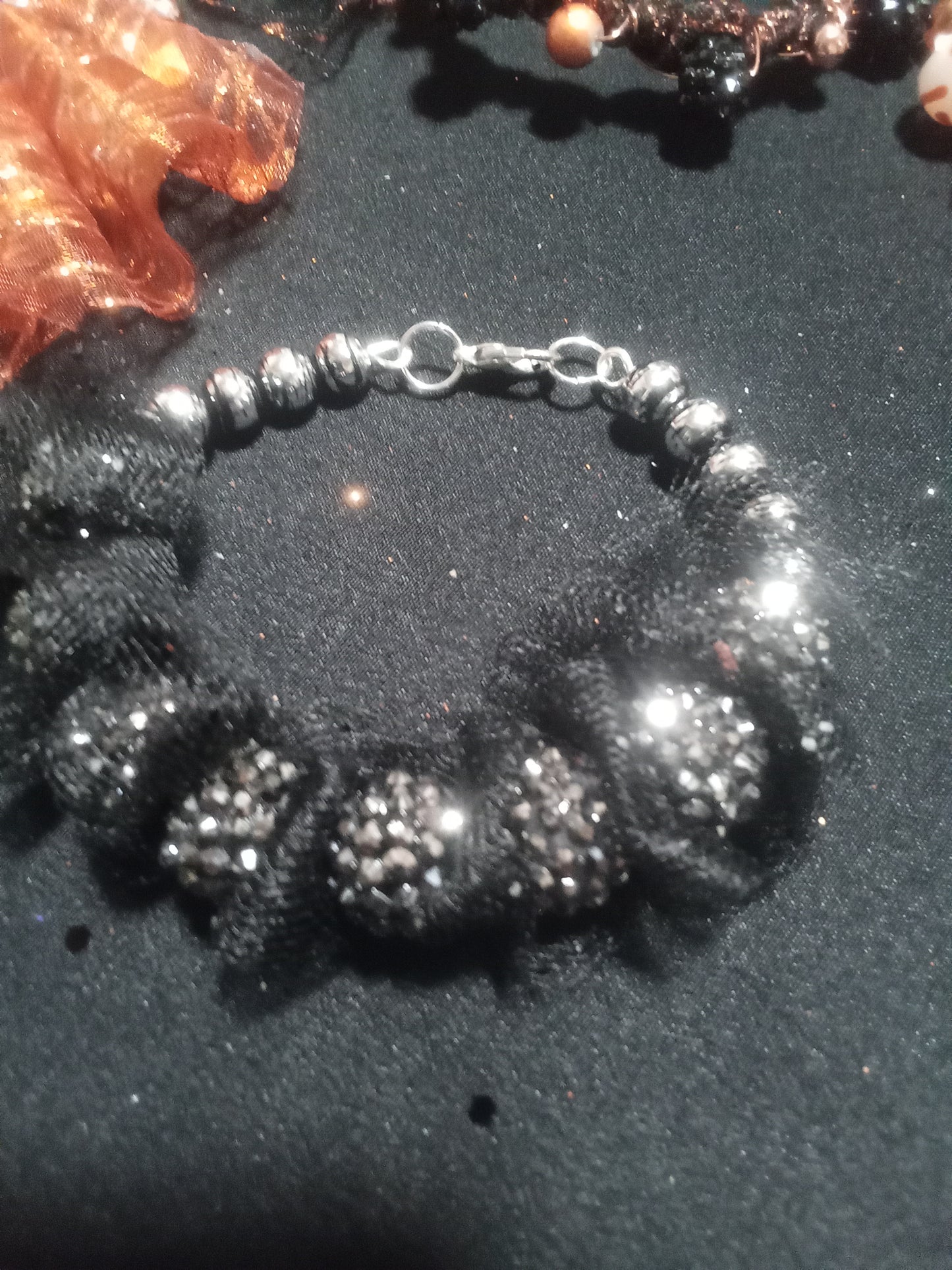 Black and silver beaded wire mesh bracelet