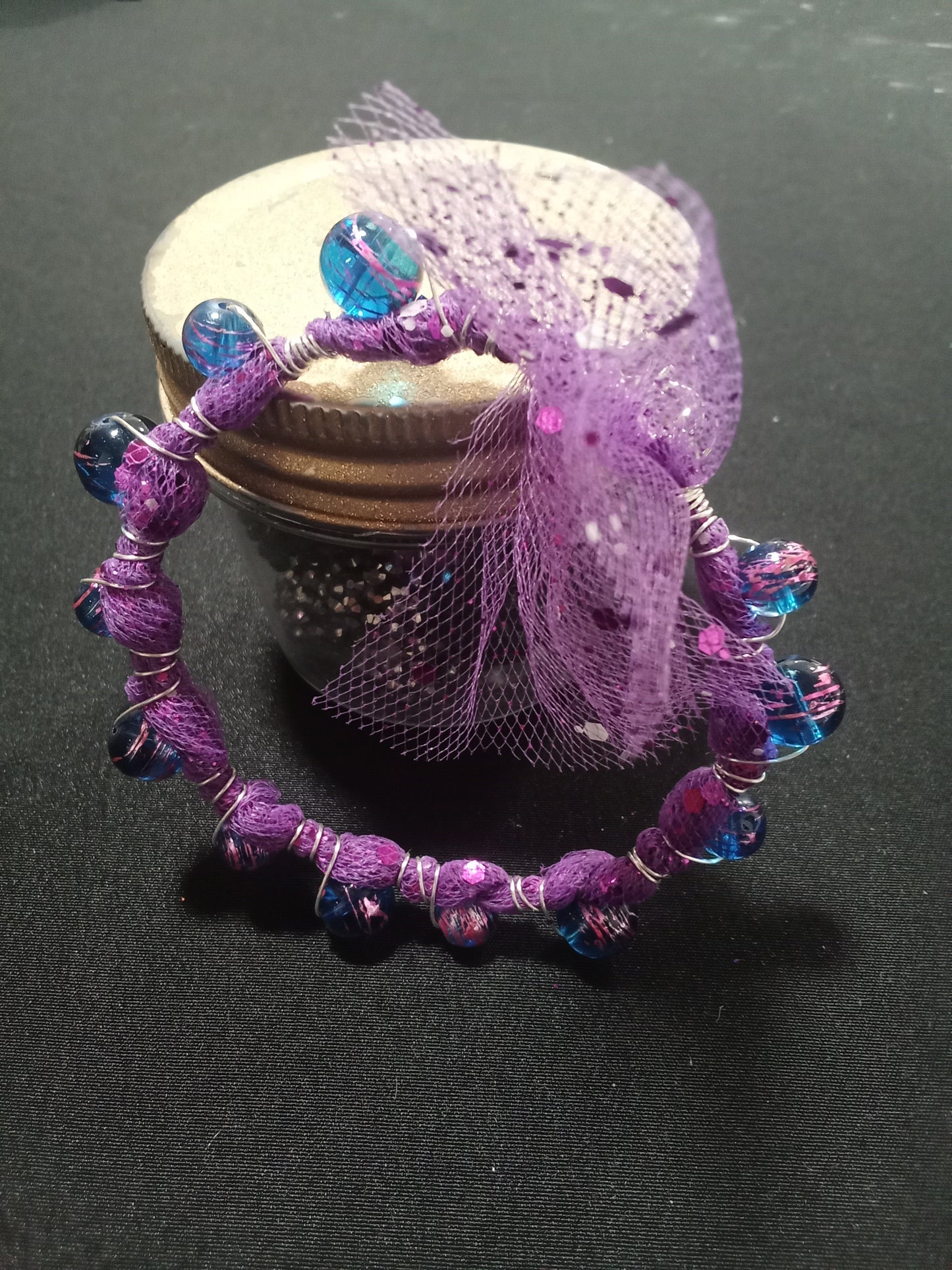 Blue and purple wire mesh bangle bracelet