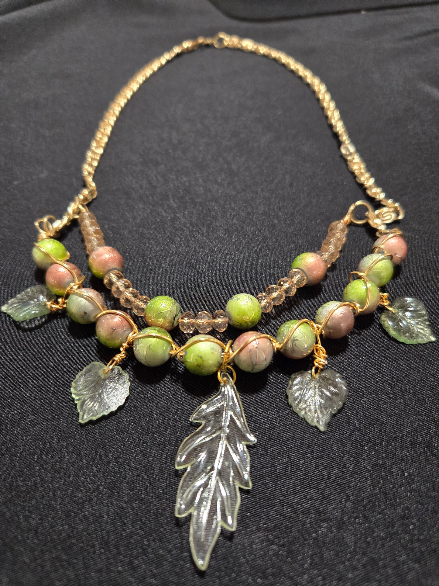 Double strand wire wrapped leaf necklace