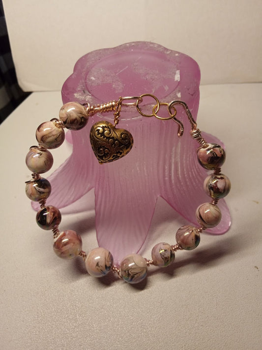 Pink Metal Heart Charm Dangle Bracelet